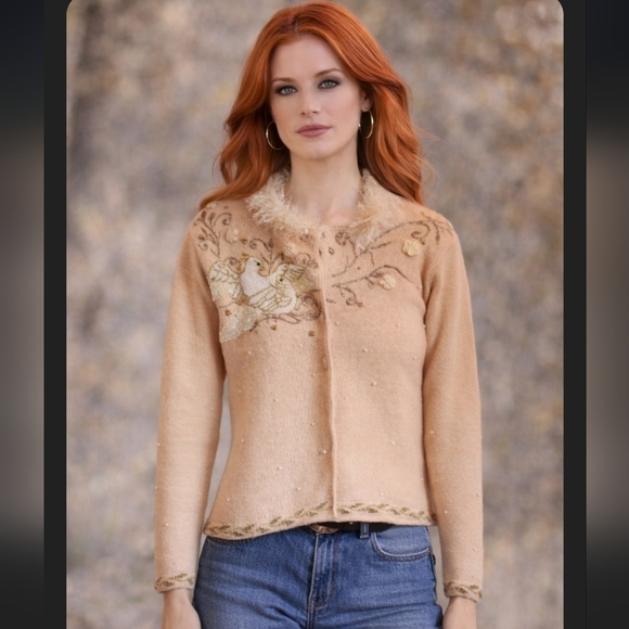 Storybook Knits Sweaters - Storybook Knits Peach Dove Cardigan Size Small